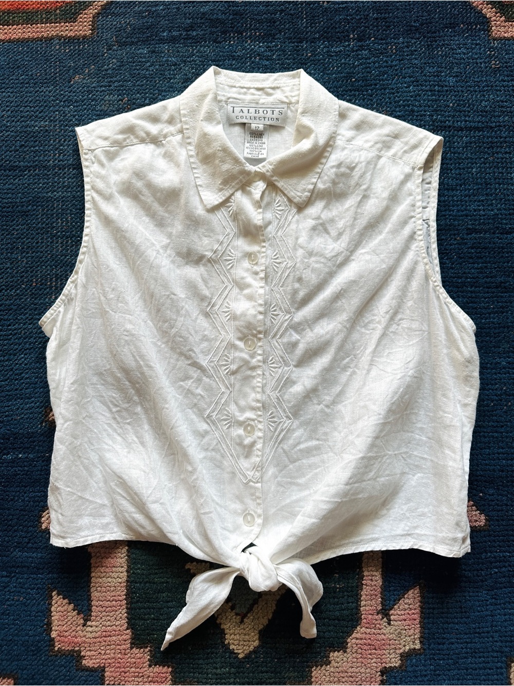 Talbots White Sleeveless Tie-Front Button Camisole